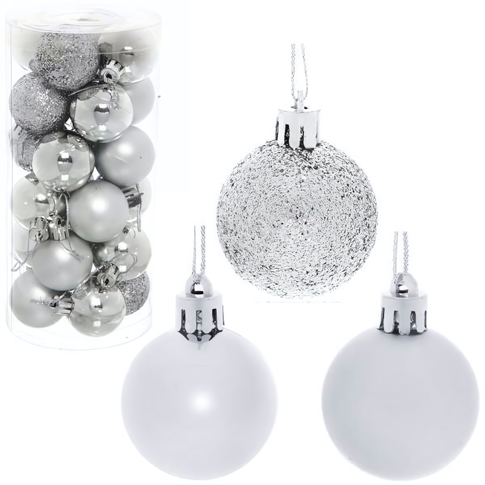Новогодние шары 4 см-набор 24шт. "Микс фактур" серебро
