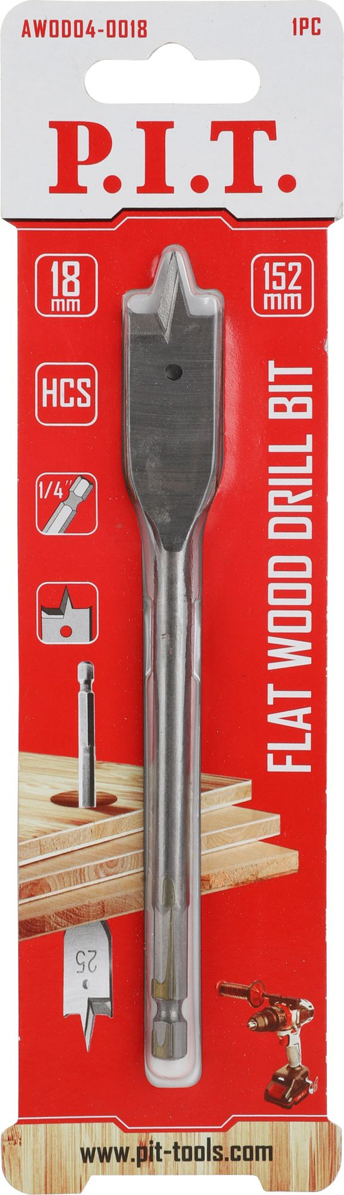 Сверло по дереву перовое PIT 18x152мм(AWOD04-0018)