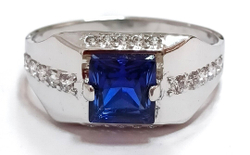 Кольцо, мужское, ювелирное, серебро, нанокристаллы, сапфир, фианиты