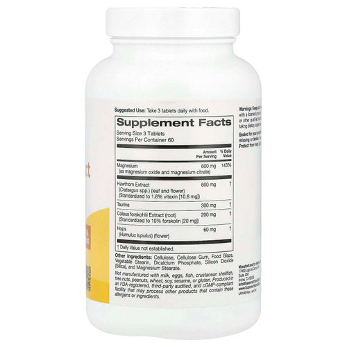 Super Nutrition, комплекс с магнием и экстрактом боярышника с таурином, экстрактом тропической мяты и хмелем, 180 таблеток