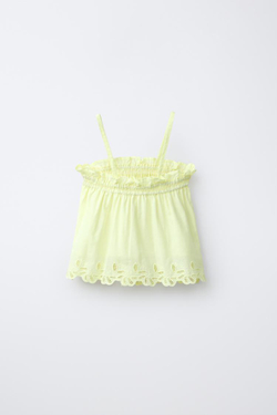 ZARA ТОП С ВЫШИВКОЙ, ЛАЙМОВЫЙ