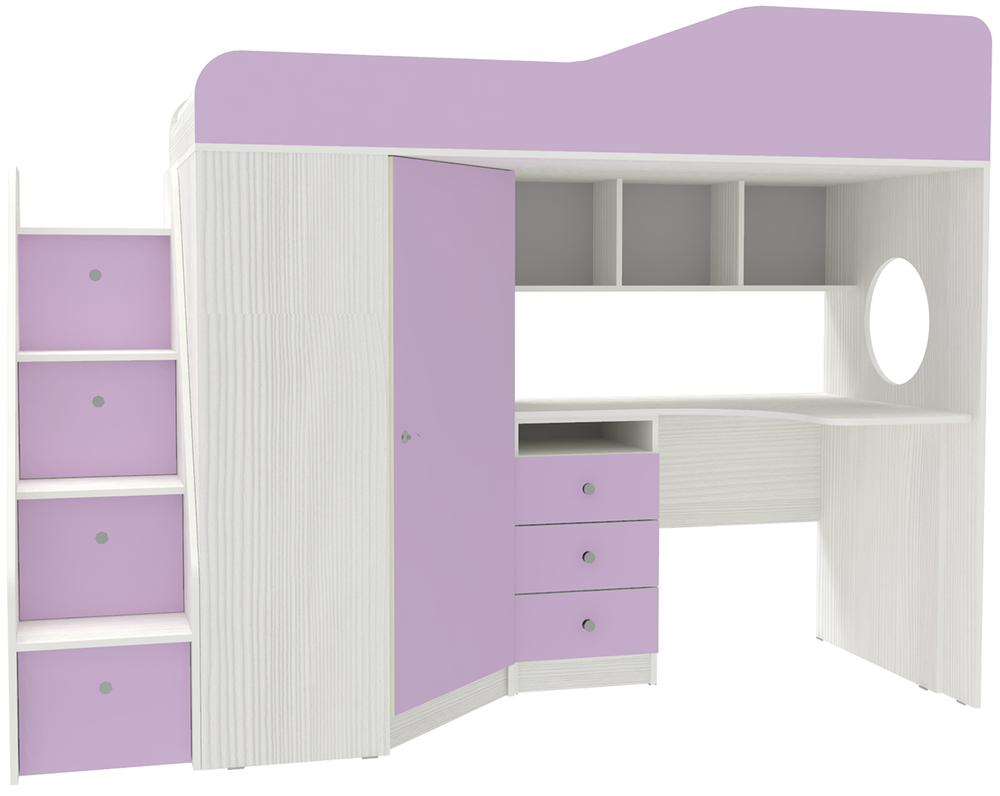 Кровать-чердак КарИВи Кадет 1 с универсальной лестницей Белое Дерево Ирис
