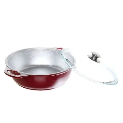 Кастрюля-жаровня 3л литой алюминий со стеклянной крышкой, бордо ж32б