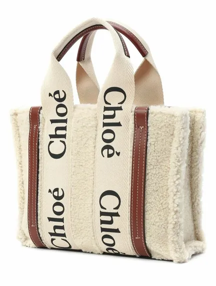 Сумка-тоут Chloé Woody Mini бежевый