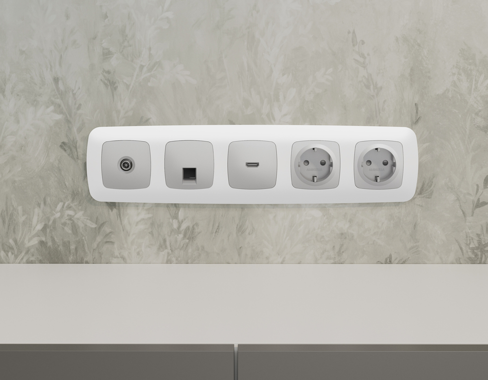 MO413030 Комплект механизма TV розетки проходной OMEGA Серебро глянец 5-1000 MHz 4dB QUANT (OP4130, VM211)