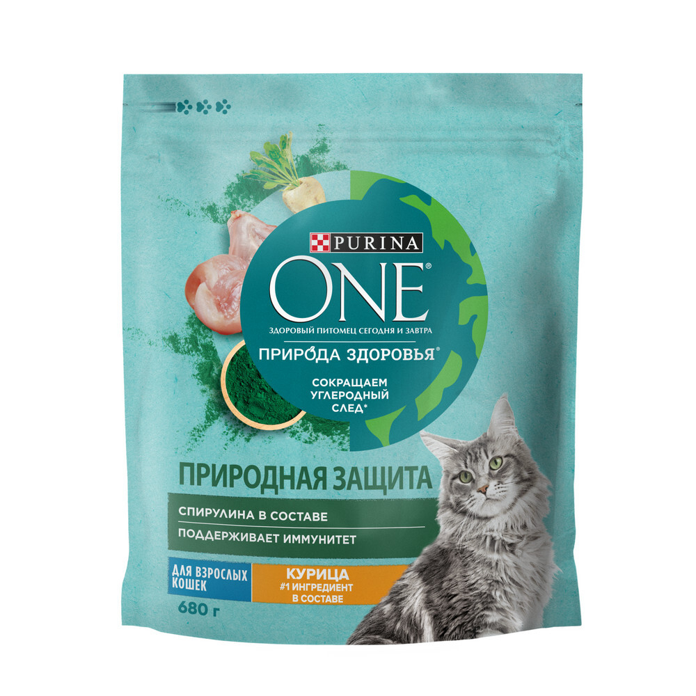 Сухой корм Purina ONE Природа Здоровья для взрослых кошек с курицей и спирулиной 680 г