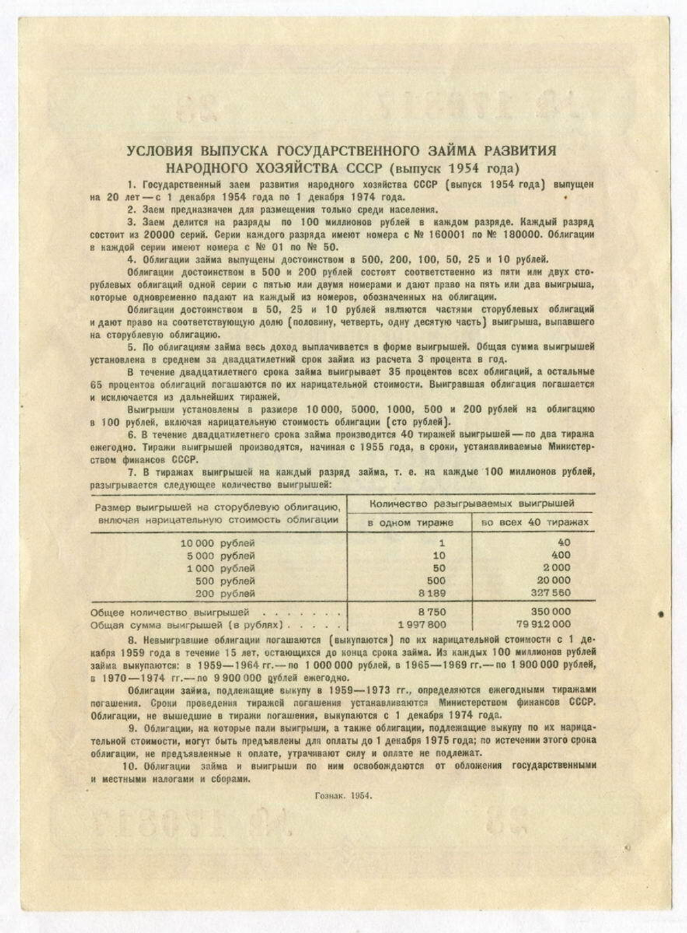Облигация 50 рублей 1954 год. Серия № 170817. XF