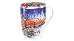 Кружка с ситечком 400мл Lamart Noel Сюрприз Новогодний поезд Санты