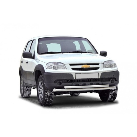 Защита переда «Труба двойная без коробочек»  (Ø=51/Ø=63,5 мм), Chevrolet Niva (03.2009 -)/Lada Niva (07.2020 -) (нержавеющая сталь)