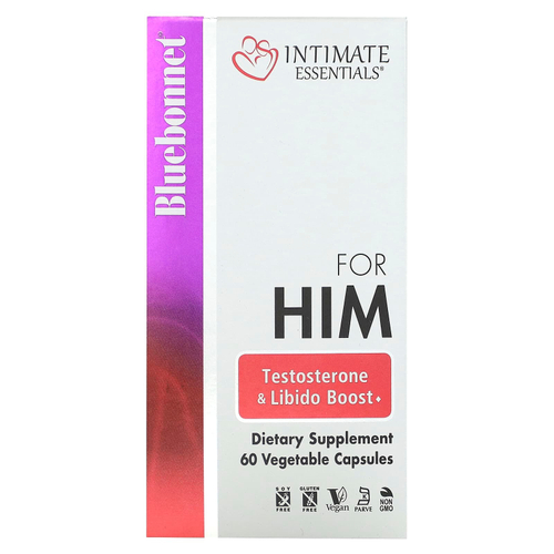 Bluebonnet Nutrition, Intimate Essentials, для него, повышение тестостерона и либидо, 60 вегетарианских капсул