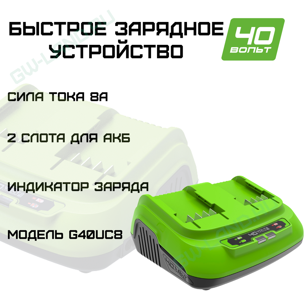 Быстрое зарядное устройство для 2-х аккумуляторов Greenworks Арт. 2938807,40V