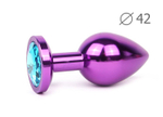 Коническая фиолетовая анальная втулка с голубым кристаллом - 9,3 см. (Цвет: голубой)