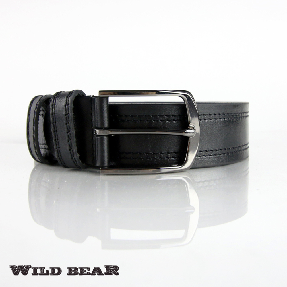 Мужской чёрный ремень из натуральной кожи WILD BEAR RM-003m Black