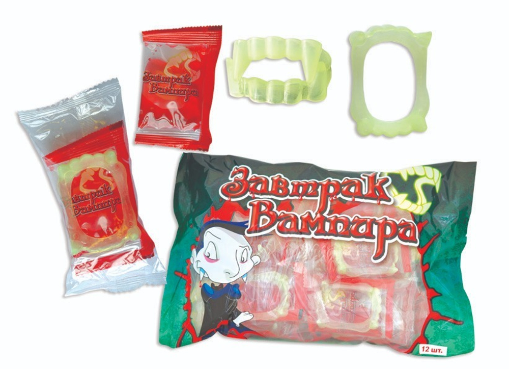 Мягкая карамель Веселый напугай(Завтрак вампира)с зубами Веселый напугай 24бл*12шт10гр