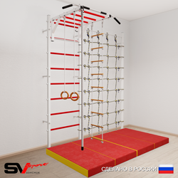 Шведская стенка Sv Sport усиленная 62140 (Турник рукоход/Канат/Кольца/Лестница/Мат 2м/Канатный лаз)