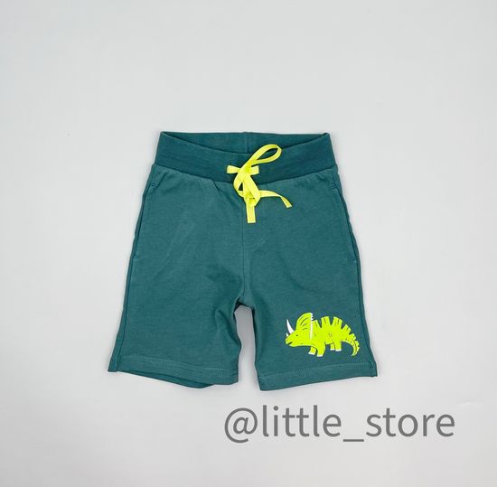 Шорты "Динозавры" хлопковые, Темный малахит