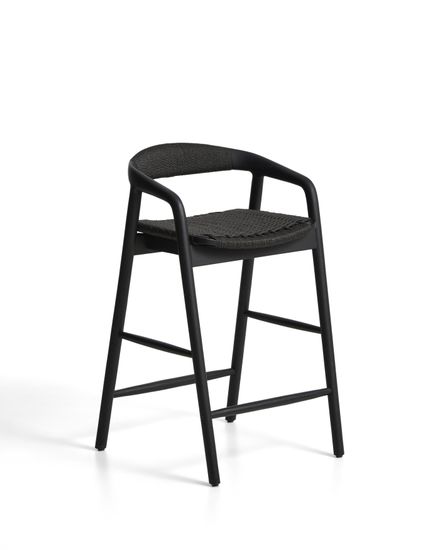 Уличный полубарный стул Derile из массива дуба и веревки в черной отделке