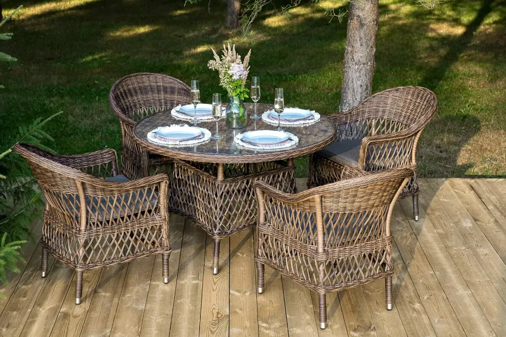 "Дольче" обеденная группа из искусственного ротанга, цвет коричневый