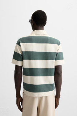 ZARA ПОЛО С РЕЛЬЕФНЫМ УЗОРОМ И ЗАСТЕЖКОЙ-МОЛНИЕЙ, ЗЕЛЕНЫЙ/ЭКРЮ