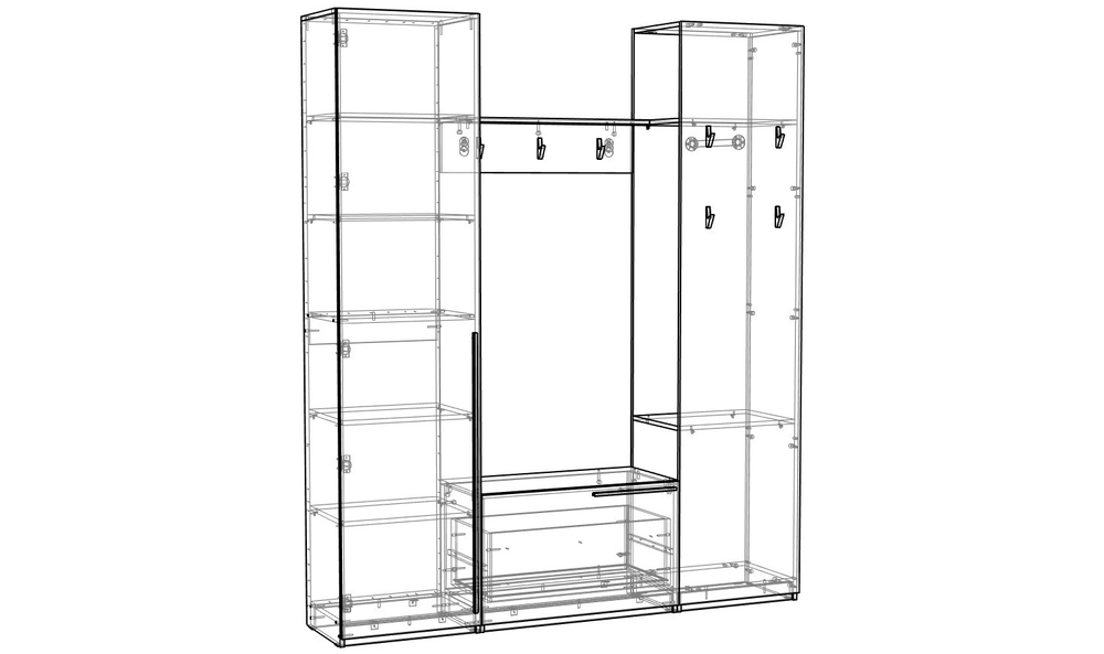 Прихожая Лорена Пакс-4 Серый Графит 162 PE 185*40*220 см, Серый   Фиеста