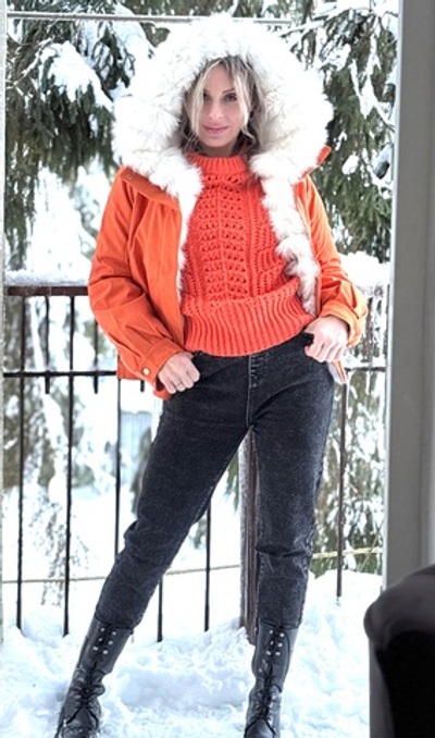 Куртка / натуральный мех песец / стежка натуральный кролик