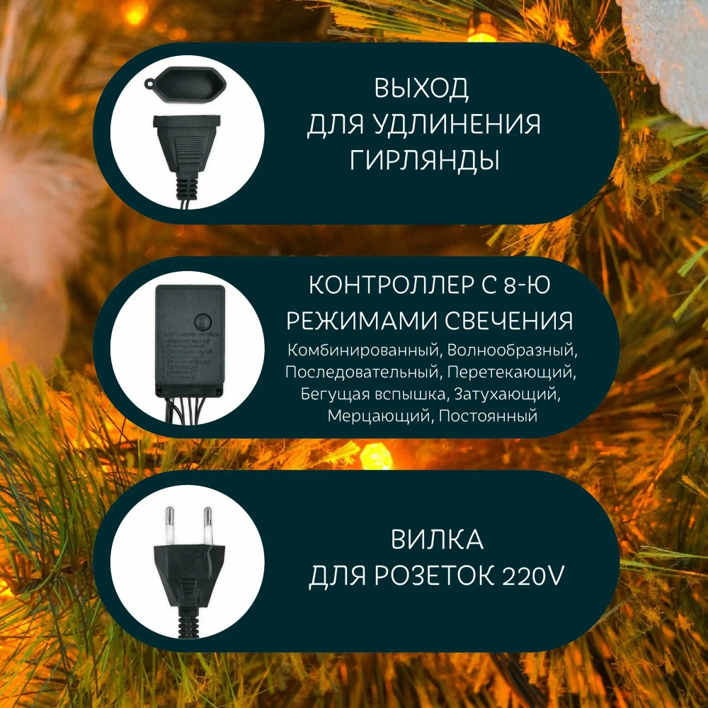 Электрогирлянда GLOS нить "Бриллианты», 10 метров, 100 сверхъярких холодных белых светодиодов GLR-SI0443-W
