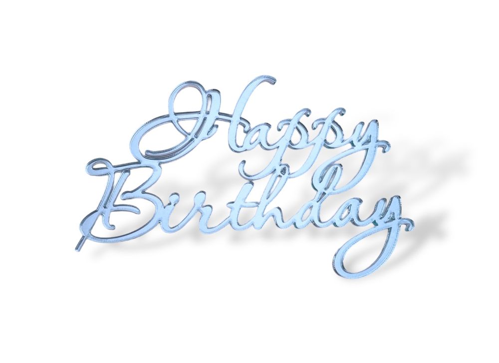 Топпер на торец &quot;Happy Birthday&quot; 10 см, акрил СЕРЕБРО