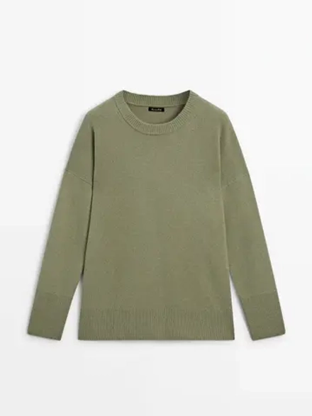 Massimo Dutti Свитер из 100% кашемира с круглым вырезом, бирюзовый