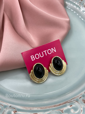 Серьги золото с черным овальным камнем