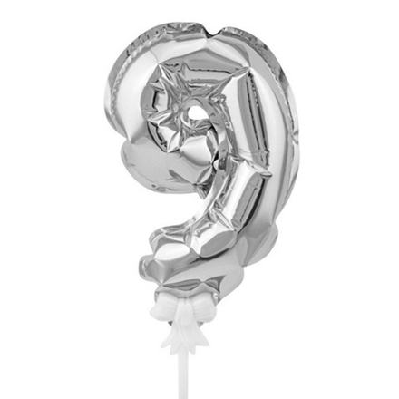 Топпер шар-самодув цифра №9 серебро, высота 17 см #190016-9-S