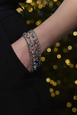 Браслет "Богема" с цирконами, оттенок серебро