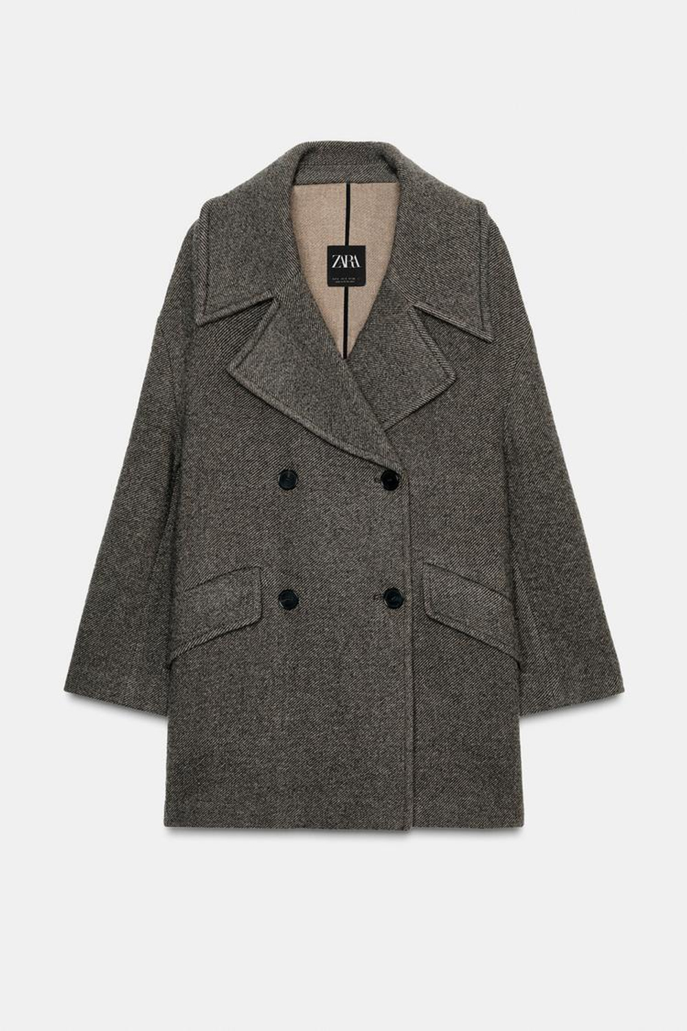 ZARA ДВУБОРТНОЕ ПАЛЬТО ИЗ СМЕСОВОЙ ШЕРСТИ — ZW COLLECTION, КОРИЧНЕВЫЙ МЕЛАНЖ