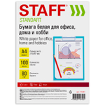 Бумага белая А4, 80 г/м2, 100 л., STAFF «СТАНДАРТ» для офиса, дома и хобби, Россия, 146% (CIE).