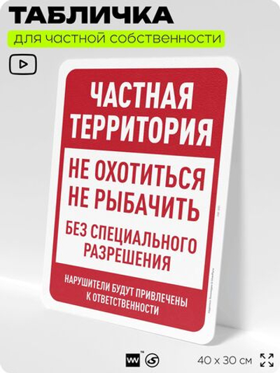 Табличка для частной территории "Частная территория", на дом, для участка, организаций, предупреждающая, 40х30 см, Silver Plane x Айдентика Технолоджи