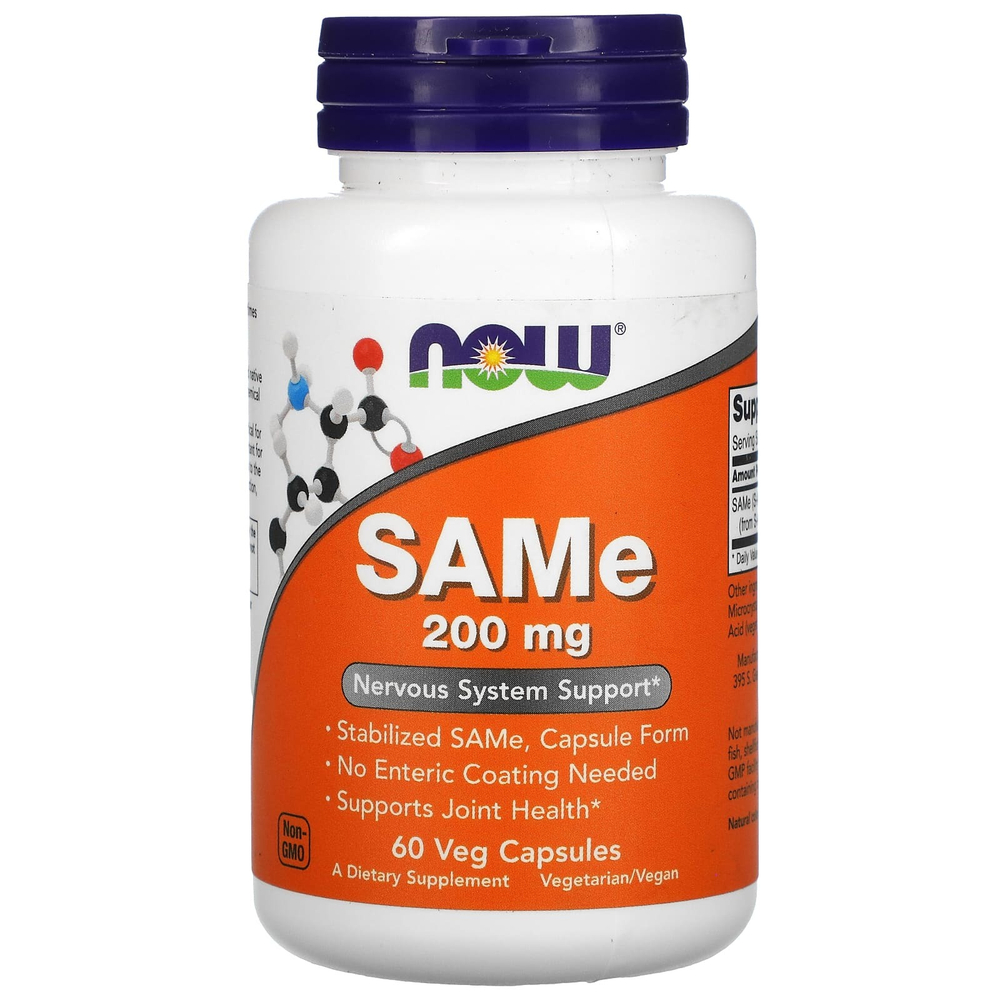 NOW Foods, SAMe, дисульфат тозилат, 200 мг, 60 растительных капсул