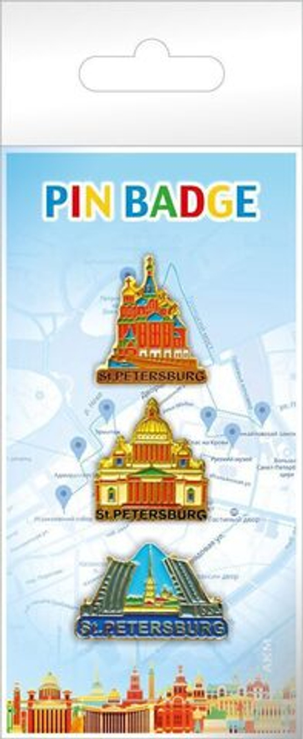 Набор значков-пин "Спас-Исаакий-Мосты" эмаль