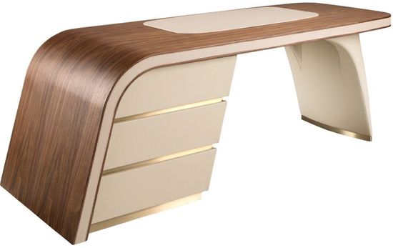 Письменный стол 3268/DS-23006 из ореха и кремовой экокожи Испания 