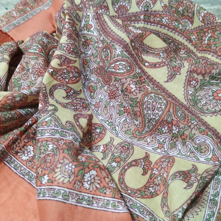 Платок материал Хлопок 100% "Огурцы", цвет оранжевый бежевый 95x95 см.