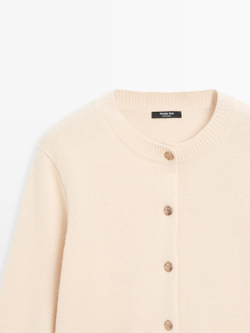 Massimo Dutti Кардиган из трикотажа с золотистыми пуговицами, бежевый