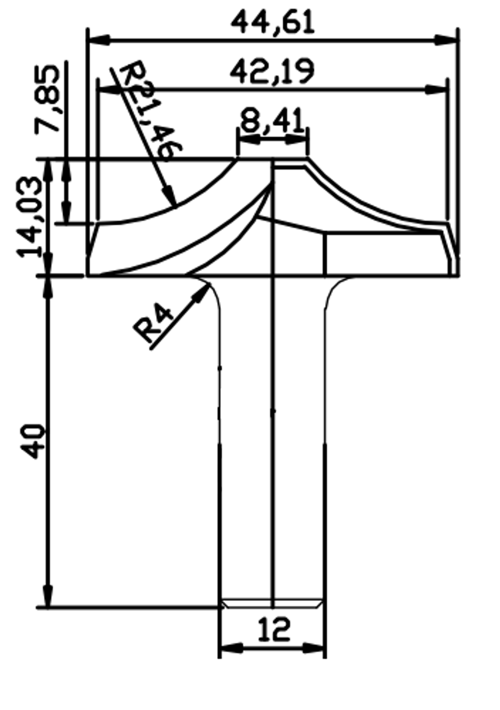 PCD профильная фреза D.44,61x14,03 S.12x40 Z2