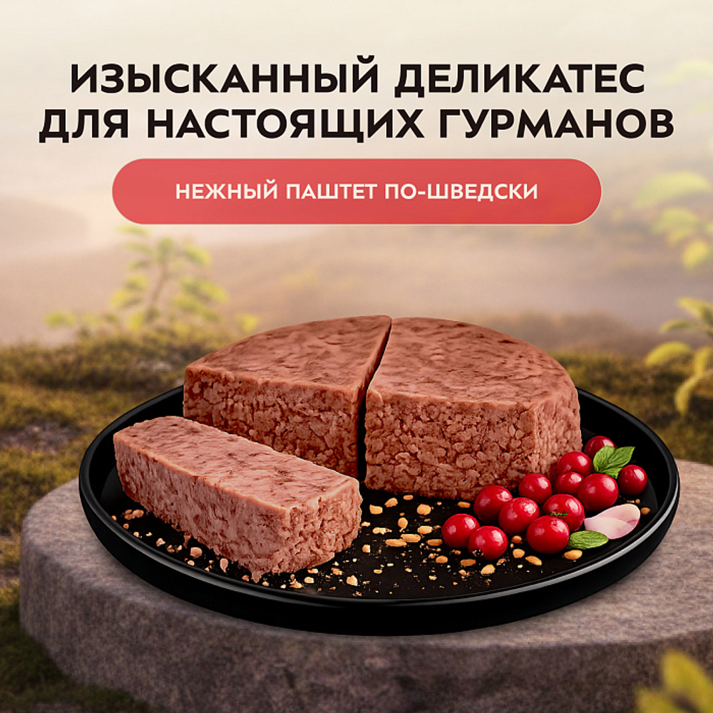 Влажный корм консервы для стерилизованных кошек Деликатес "Паштет по-шведски" говядина с клюквой Мнямс 0,1кг 16 шт