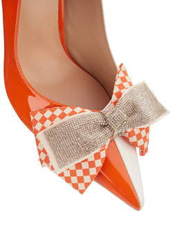 Женские туфли кожаные оранжево-белые с бантиком
