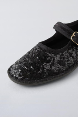 ZARA БАЛЕТКИ С ПАЙЕТКАМИ, ЧЕРНЫЙ