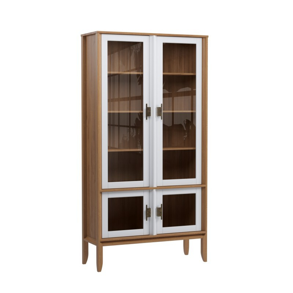 Шкаф для посуды «Бридж» широкий с 4-мя стеклянными дверями браун/белый лак