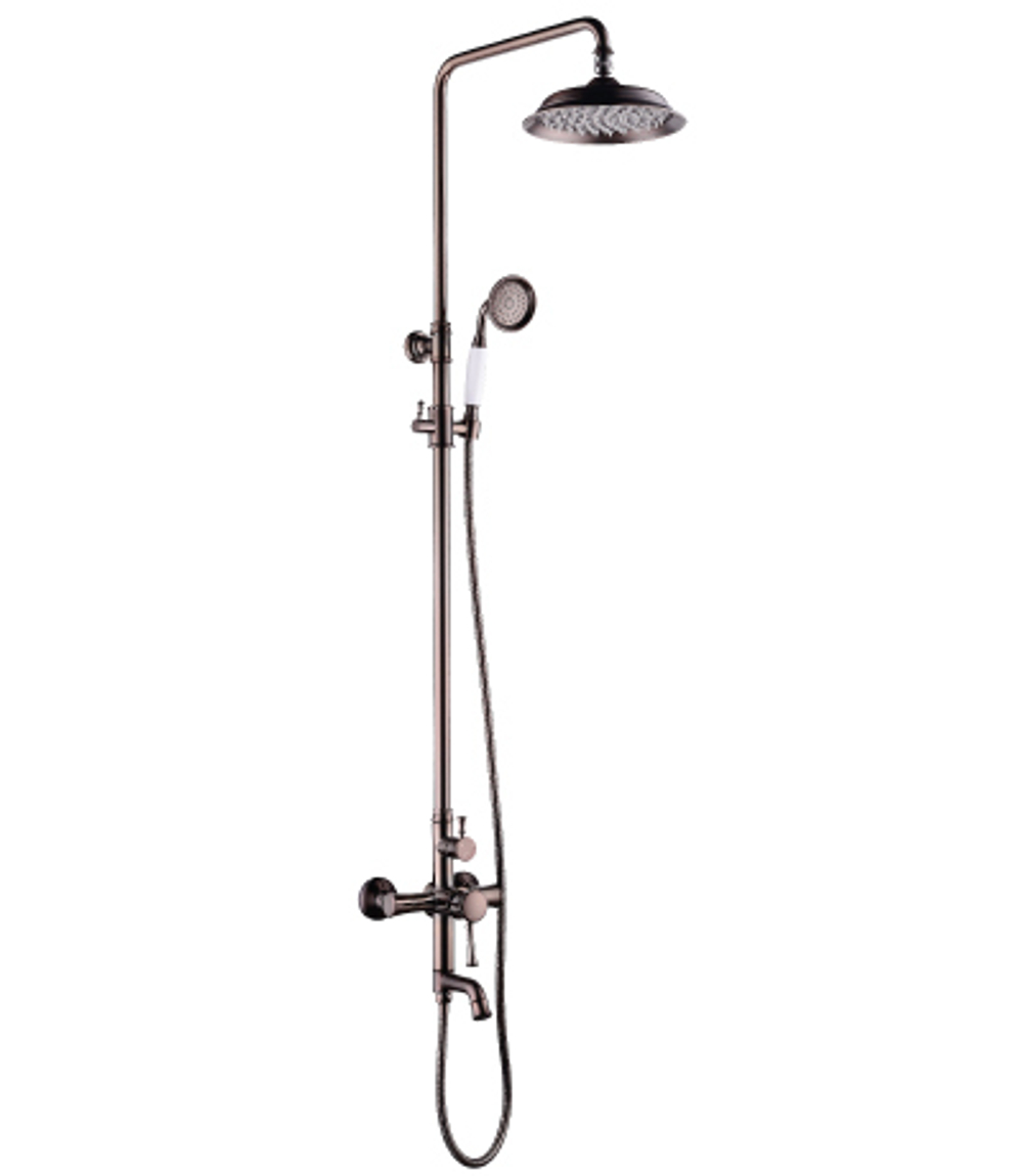 Смеситель для ванны и душа с регулируемой высотой штанги, поворотным изливом и верхней душевой лейкой "Тропический дождь" LEMARK PERETTO – LM6362RB