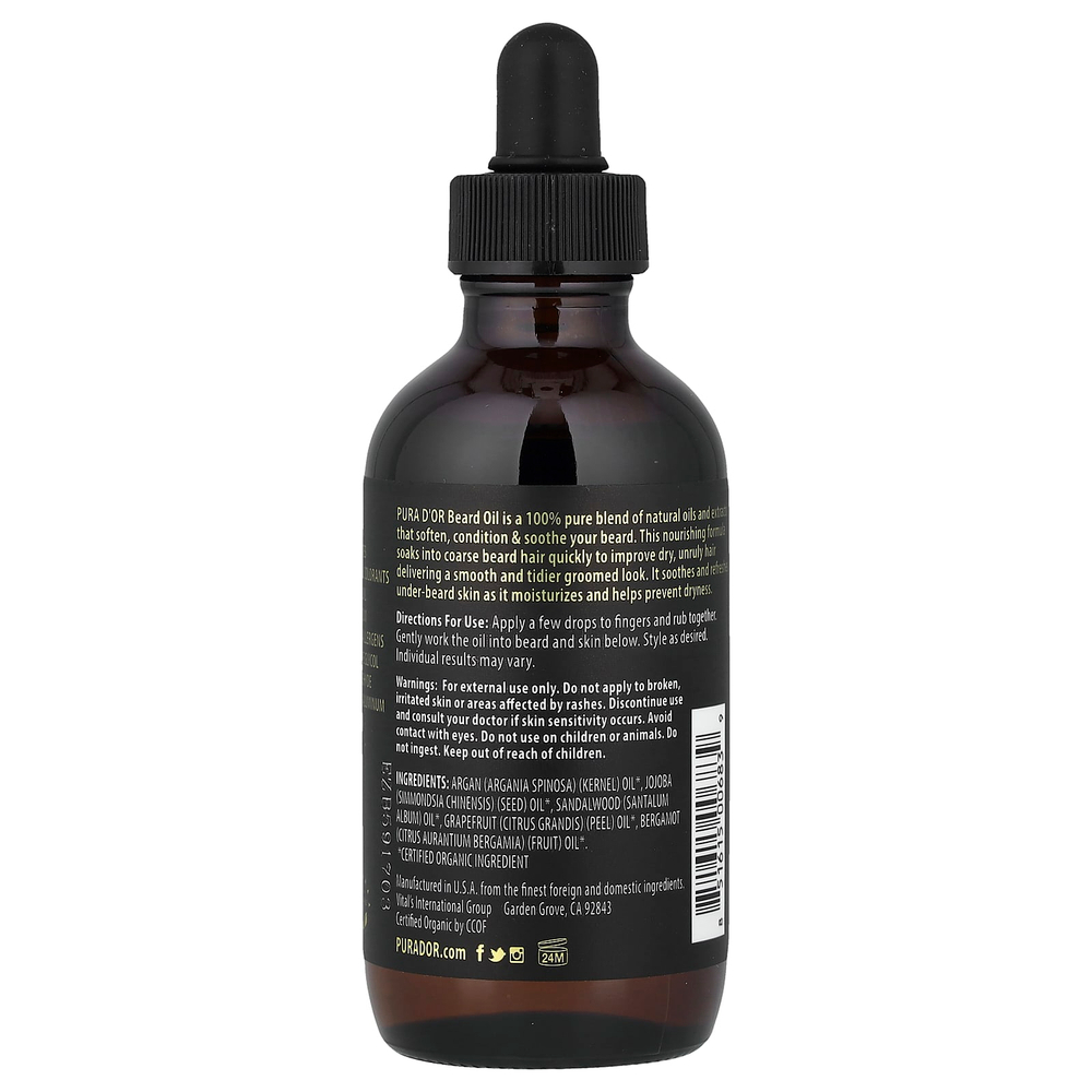 Pura D'or, органическое масло для смягчения бороды, оригинальное сандаловое дерево, 118 мл (4 жидк. унции)