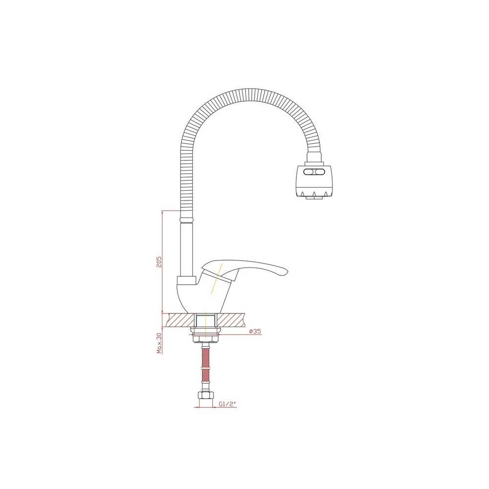 Смеситель для кухни 40к CN4303 CRON гибкий излив, п/гайку, боковая, ХРОМ