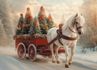 Лошадка с елками фон неопреновый