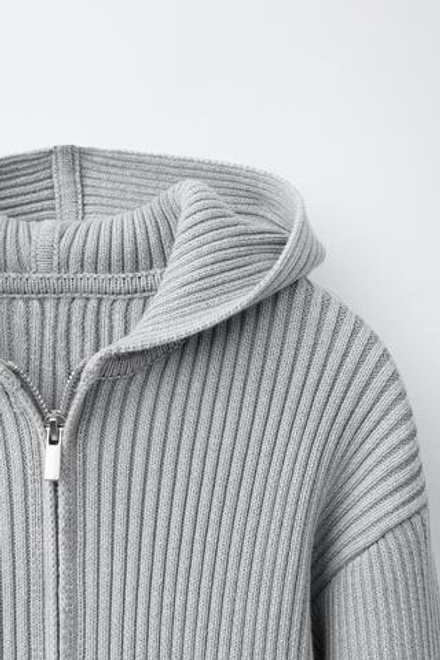 ZARA КАРДИГАН С КАПЮШОНОМ И МОЛНИЕЙ, МЯГКИЙ СЕРЫЙ