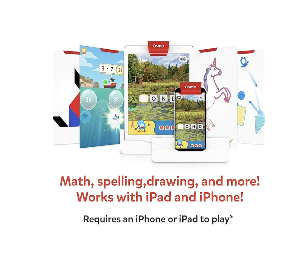 Osmo — Стартовый набор Genius для iPad и iPhone — 5 обучающих игр — возраст 6–10 лет — математика, правописание, творчество и многое другое — игрушки STEM в подарок для детей, мальчиков и девочек — возраст 6, 7, 8, 9, 10 лет (база Osmo включена)
